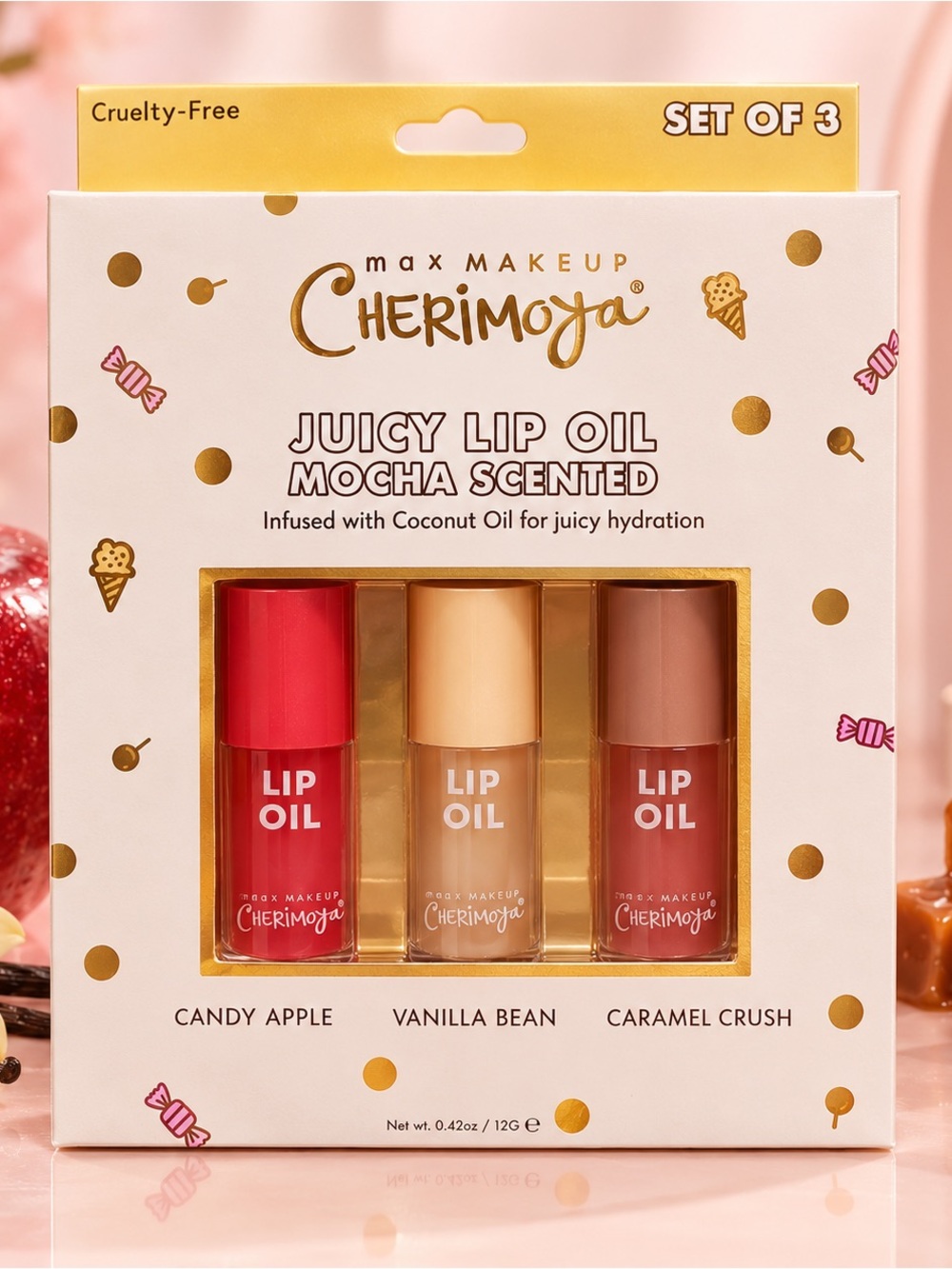Juicy Lip Oil Set of 3 - Candy Apple, Vanilla Bean & Caramel Crush